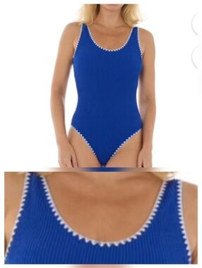 Betsey Johnson UPF 50+ Royal Blue Scallop-trimmed Swimsuit